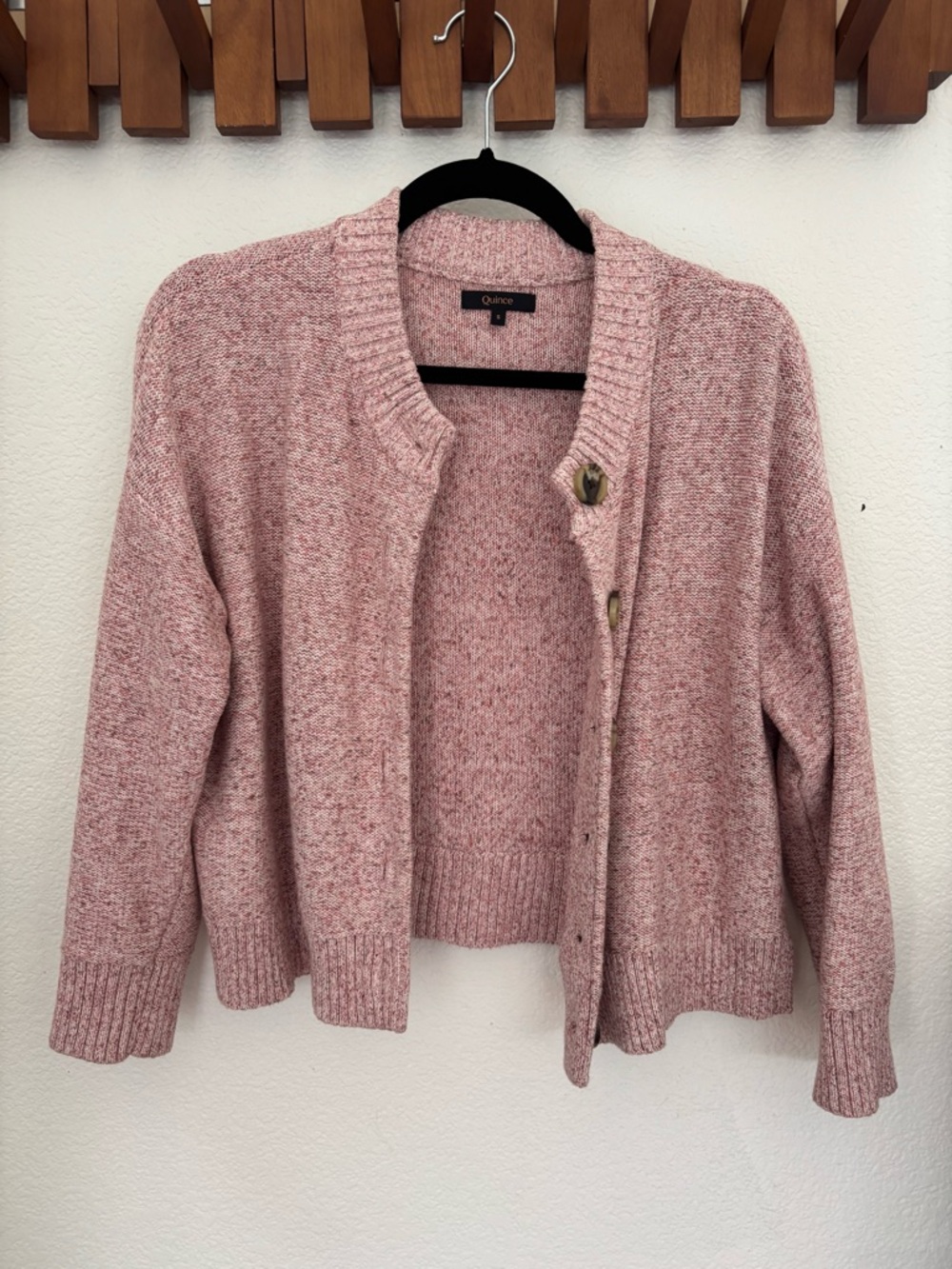 Quince Blush Pink Heathered Button-Front Cropped Cardigan Sweater - Picture 2 of 9